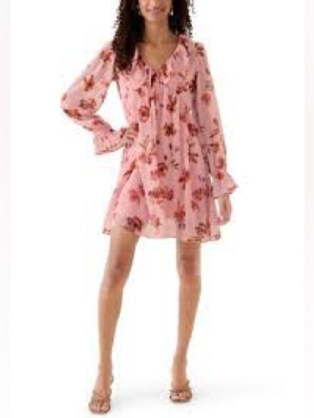 Oak & Trellis Women's V-Neck Poet Sleeve Ruffle Dress NWT